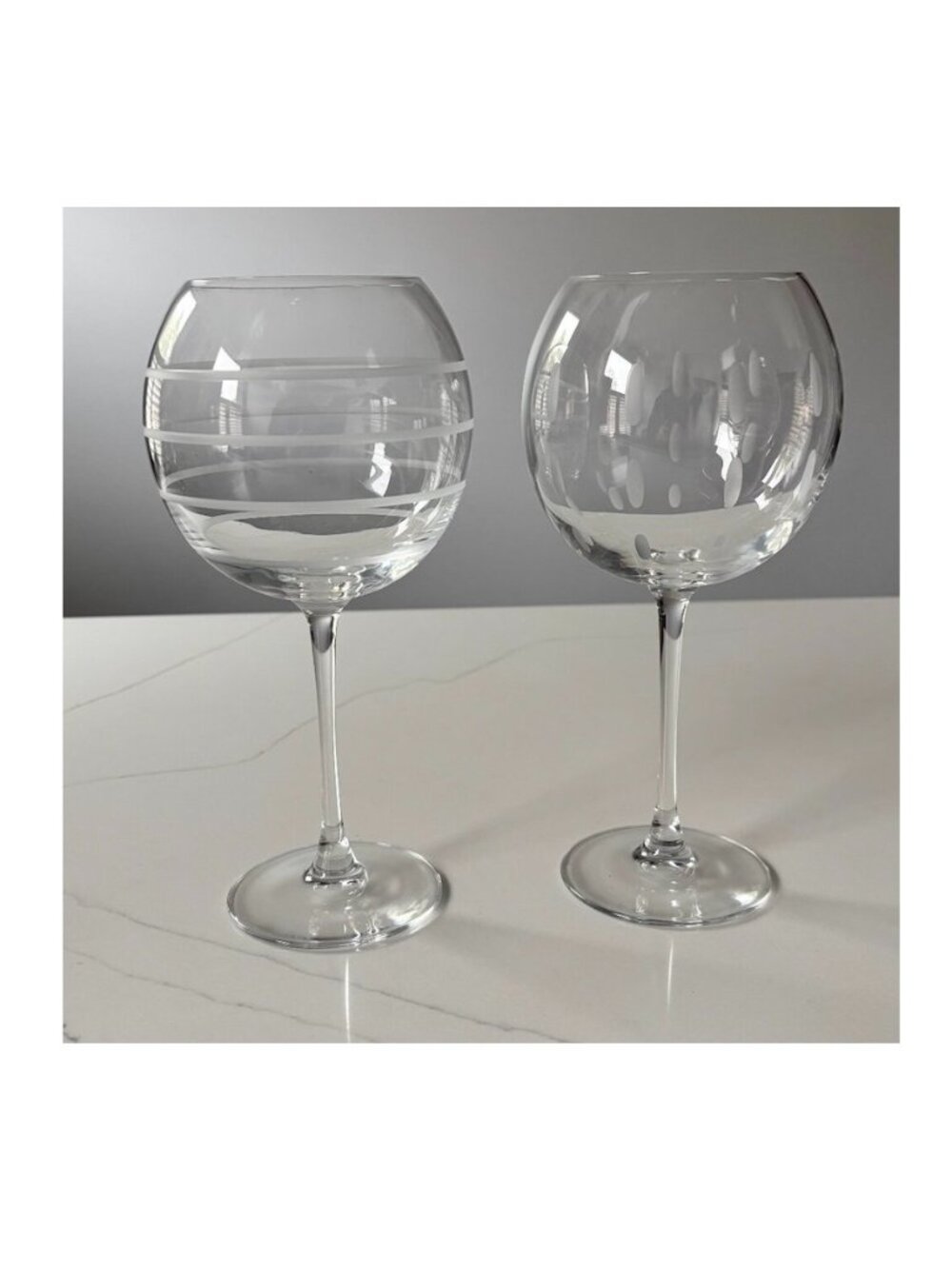 Mikasa Globe Wine Glasses Cheers Collection Etched w Swirl Lines & Dots Large EC